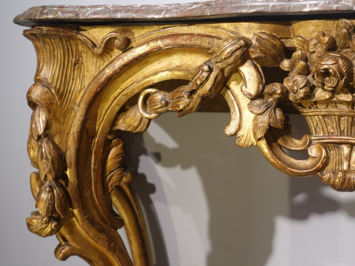 Console Louis XV en bois doré d'époque XVIII°-photo-2