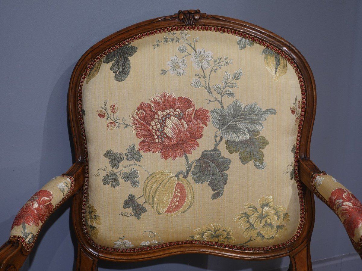 Pair Of ''flat Back'' Armchairs In Walnut, 18th Century-photo-4