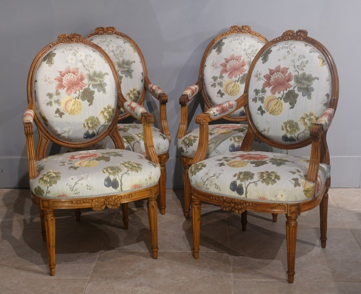 Suite Of Four Louis XVI Armchairs Stamped F. Lapierre In Lyon 