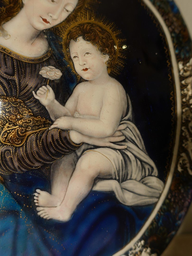 Vierge à l'Enfant - Émail de Limoges signé Nouailher Jeune fin XVII°-photo-1