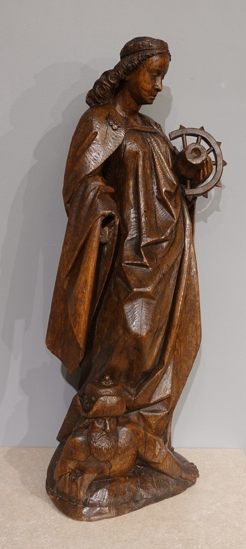 Sculpture Of Saint Catherine In Carved Oak, Late 15th Century-photo-2