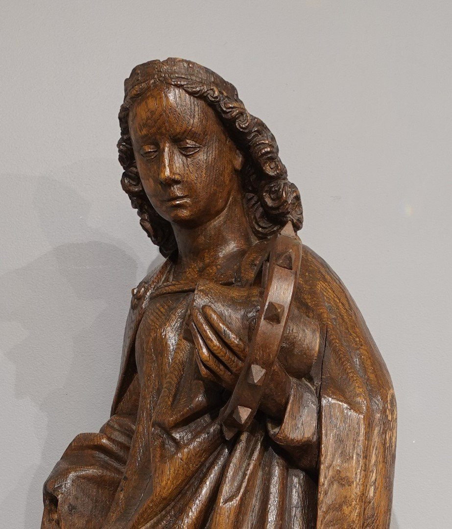 Sculpture Of Saint Catherine In Carved Oak, Late 15th Century-photo-2