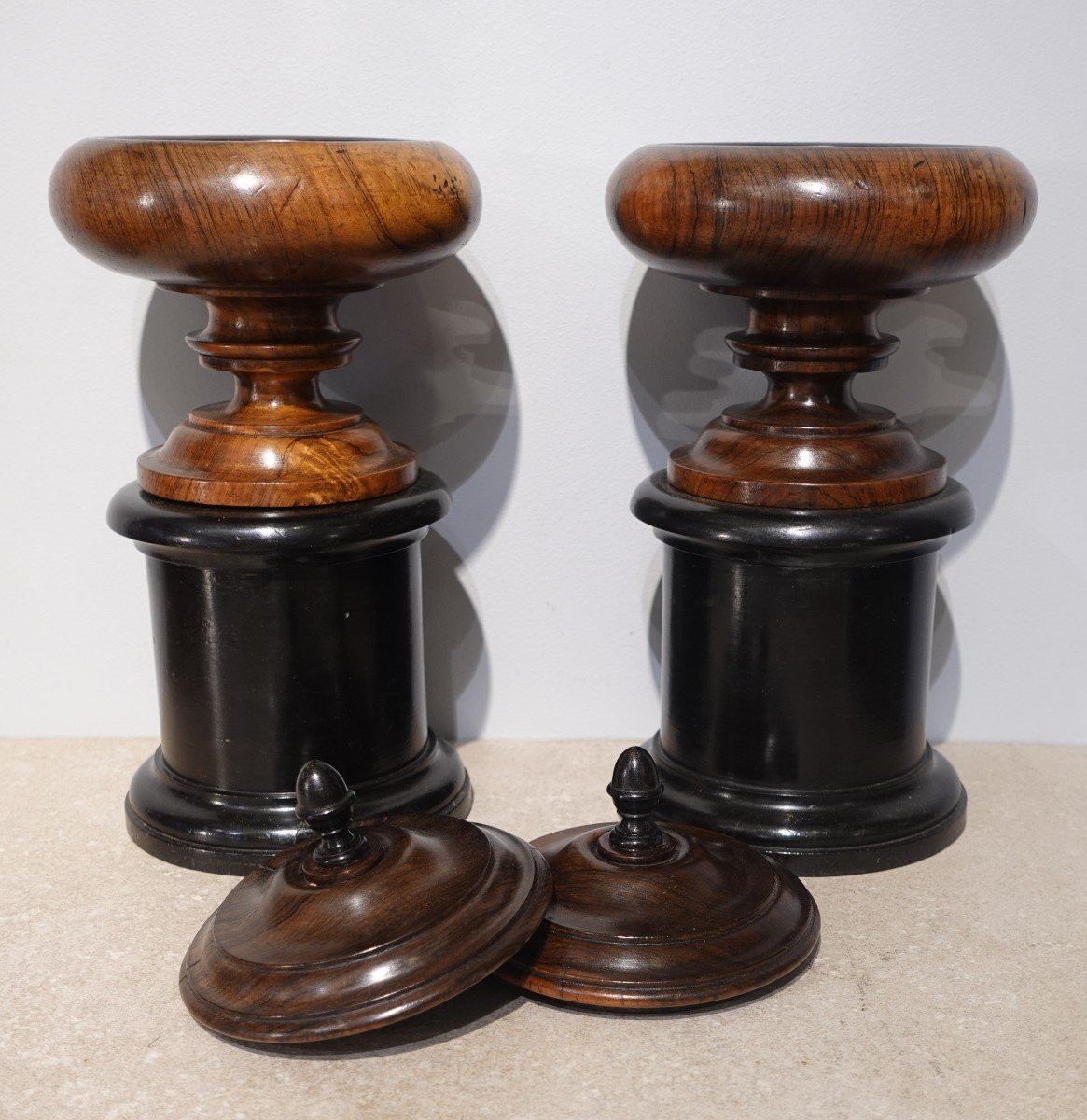 Pair Of Covered Rosewood Vases – 19th Century-photo-2