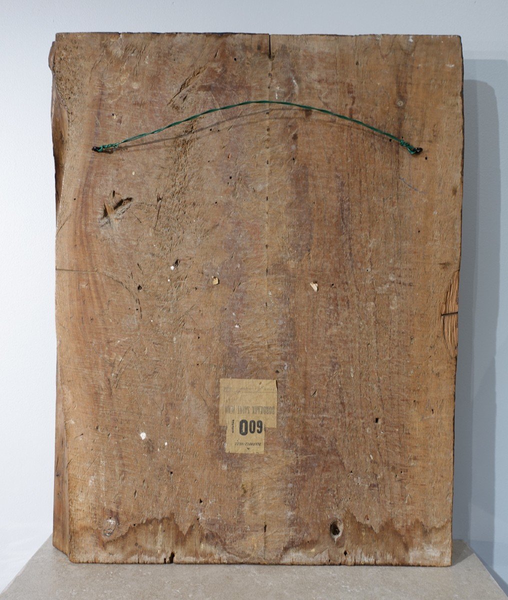 Bas relief représentant « La Visitation » en bois polychrome, d'époque début XVII°-photo-4