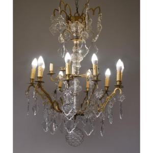 Lustre à cristaux et bronze d'époque XIX°