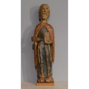 Saint Paul en bois sculpté polychrome du XIV° siècle 