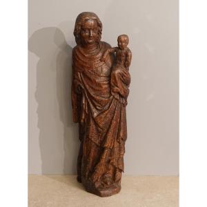 Virgin And Child Carved On Oak – Circa 1380