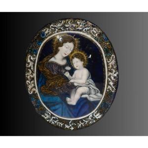 Vierge à l'Enfant - Émail de Limoges signé Nouailher Jeune fin XVII°