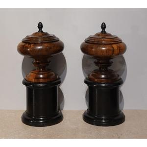 Pair Of Covered Rosewood Vases – 19th Century