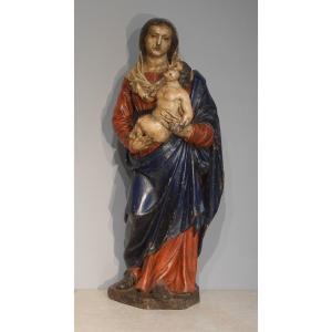 Virgin And Child In Carved And Polychrome Wood, 18th Century