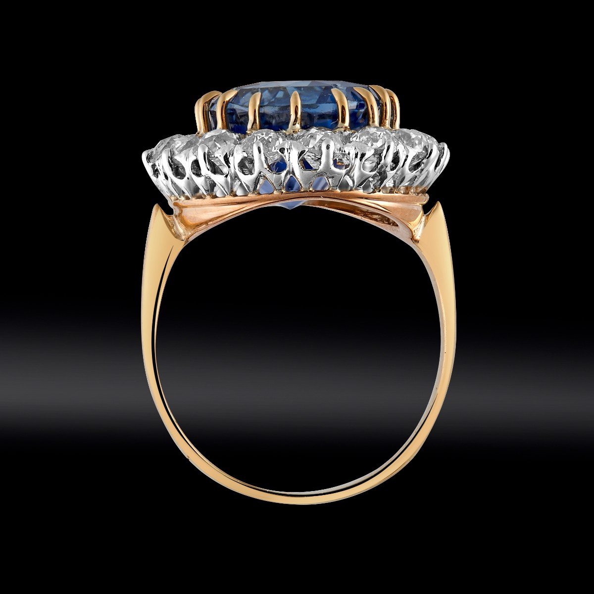 10.06 Carat Certified Unheated Sapphire And Diamond “pompadour” Ring-photo-3