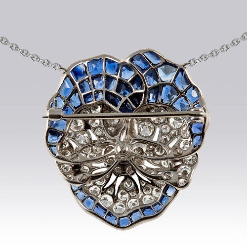 Diamond And Sapphire Pansy Necklace Circa 1930-photo-2