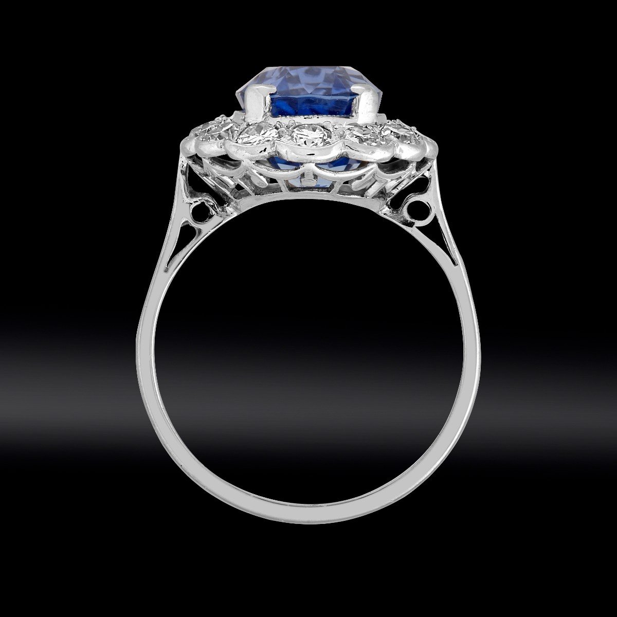 Scalloped Platinum Ring 5.78 Carat Certified Unheated Sapphire And Diamonds Circa 1925-photo-3