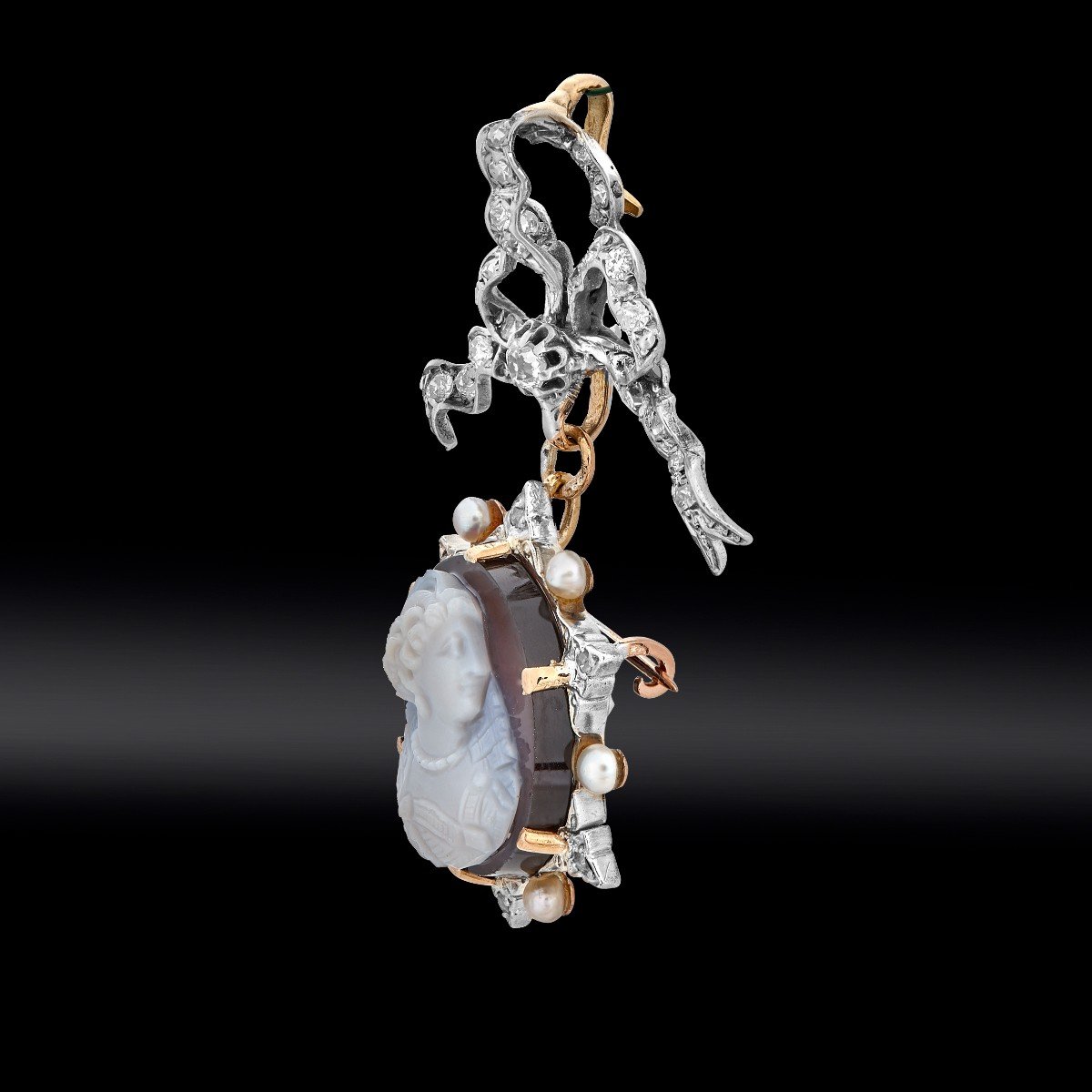 Broche Pendentif Nœud Camé Sur Agate Vers 1860-photo-2