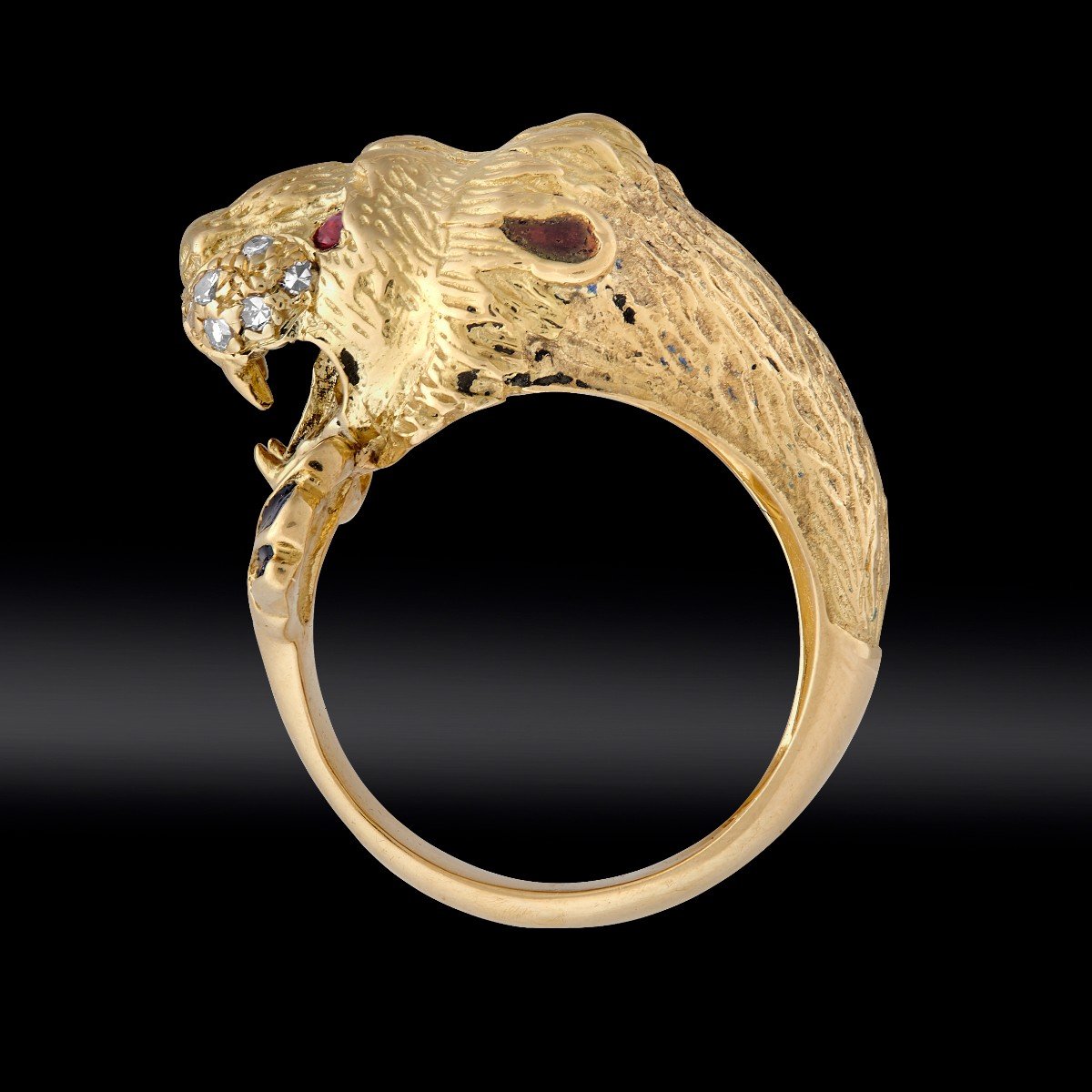 Lion Ring Ruby Diamonds Enamel-photo-2