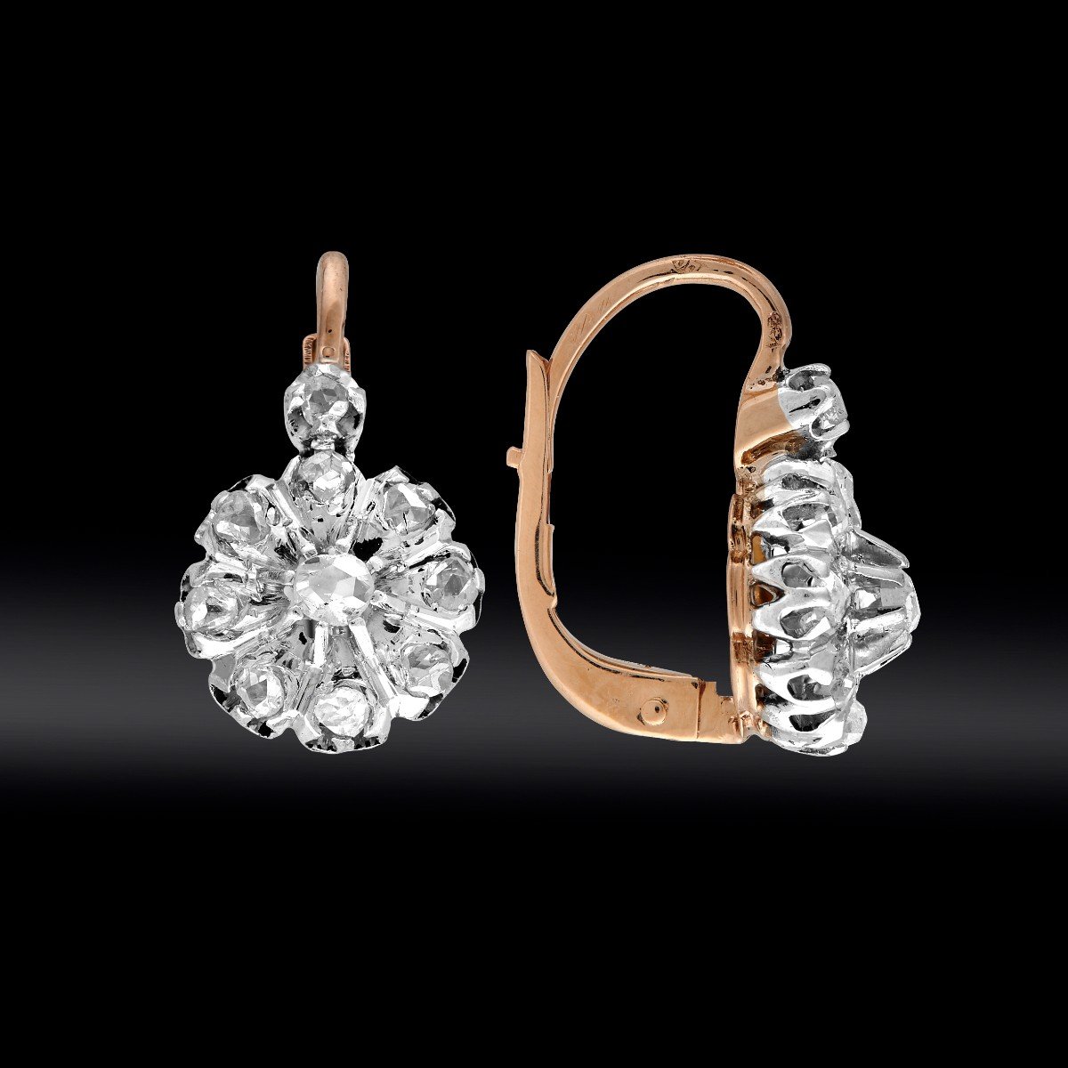 Boucles d'Oreilles Dormeuses Diamants Vers 1900-photo-2