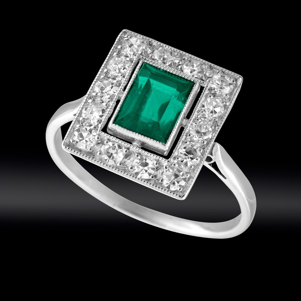 Certified Emerald And Diamond Rectangle Ring Circa 1925