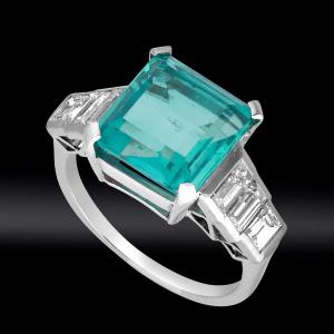 Colombia Emerald Platinum Ring 5.21 Carats Er Diamonds Baguettes