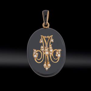 Enamel And Fine Pearl Photo Holder Pendant Circa 1860 