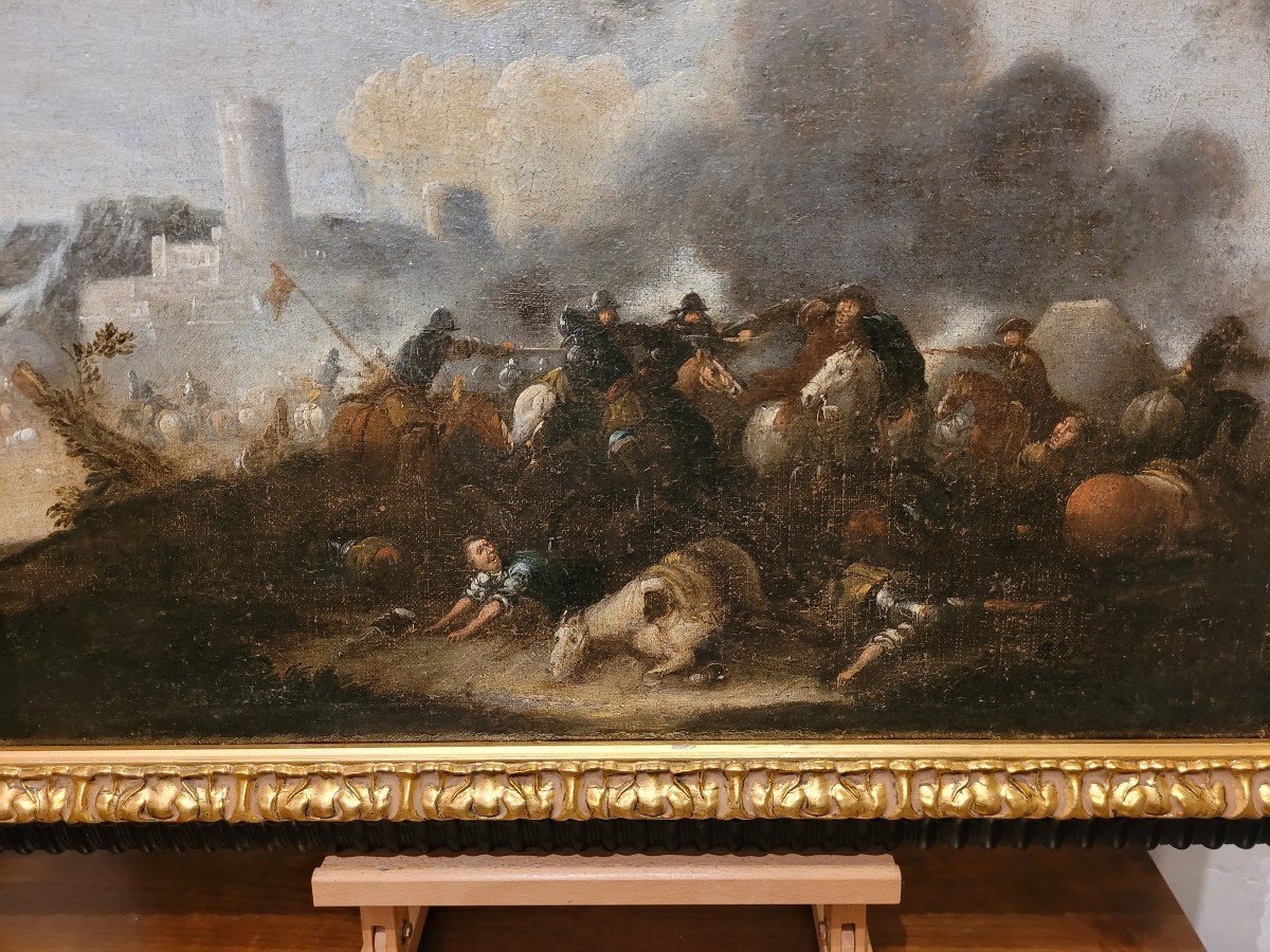 « Bataille Entre Cavaleries »  Ecole Napolitaine Du XVIIe Siècle.  Cercle De Marzio Masturzo-photo-2