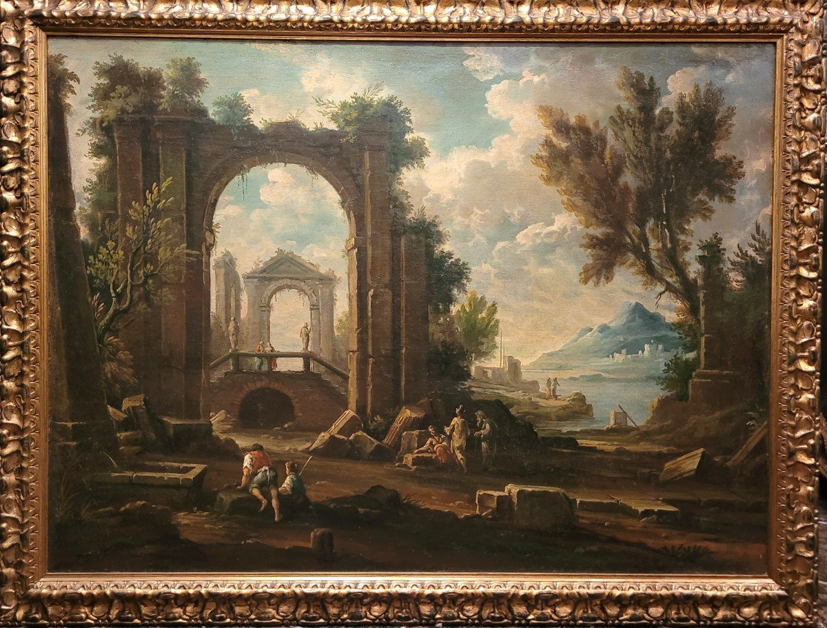 “arcadian Capriccio” Venetian School Of The Late 17th, Early 18th Century. Marco Ricci (circle 