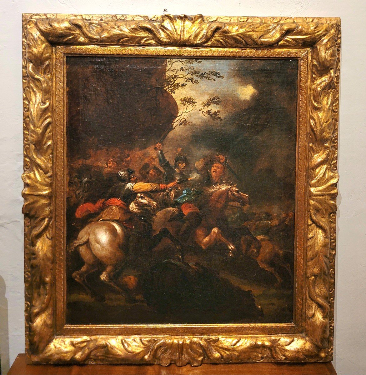 “battle Between Knights” Oil Painting On Canvas From The Mid-17th Century