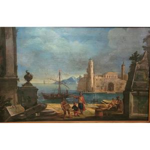 “sea View With Architecture” Venetian School Late 17th Early 18th Century