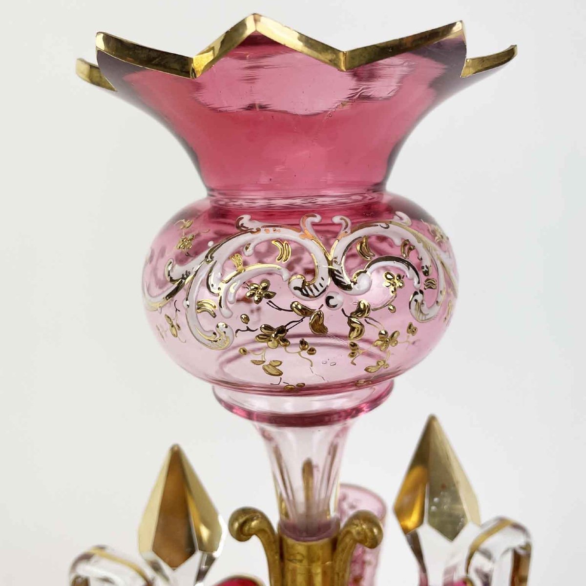 19th Century Italian Liquor Set Parcel Gilt And Rose Enameled Glass-photo-2