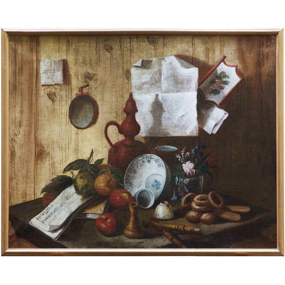 Pendant De Trompe l'Oeil  Avec Nature Morte Italienne Début 18ème d'après Cristoforo Munari -photo-2