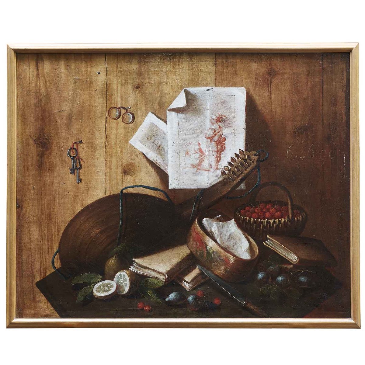 Pendant De Trompe l'Oeil  Avec Nature Morte Italienne Début 18ème d'après Cristoforo Munari -photo-3