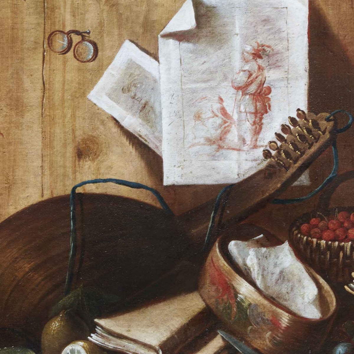 Pendant De Trompe l'Oeil  Avec Nature Morte Italienne Début 18ème d'après Cristoforo Munari -photo-2