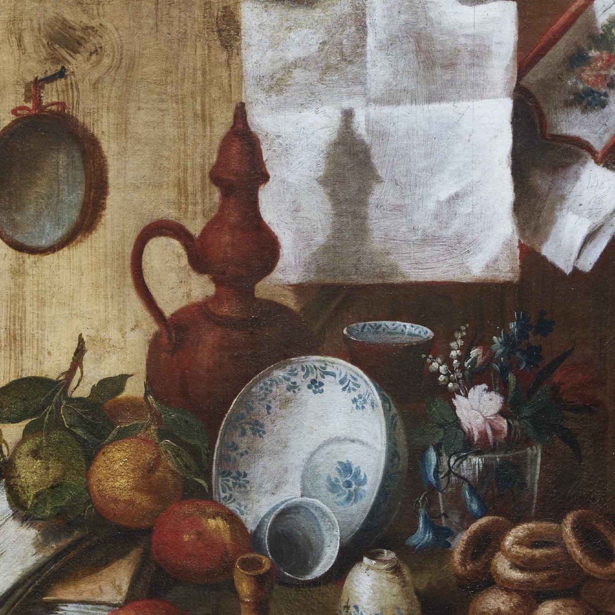 Pendant De Trompe l'Oeil  Avec Nature Morte Italienne Début 18ème d'après Cristoforo Munari -photo-5