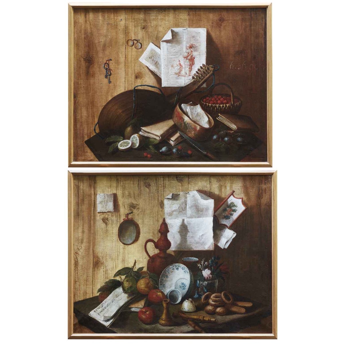 Pendant De Trompe l'Oeil  Avec Nature Morte Italienne Début 18ème d'après Cristoforo Munari 