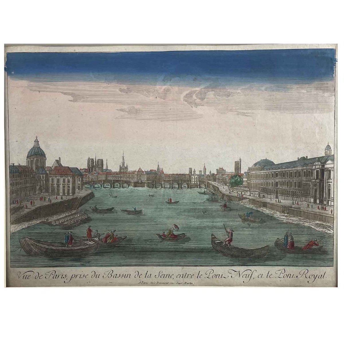 Vue Sur La Seine à Paris Entre Le Pont Neuf Et Le Pont Royal Fin 18ème