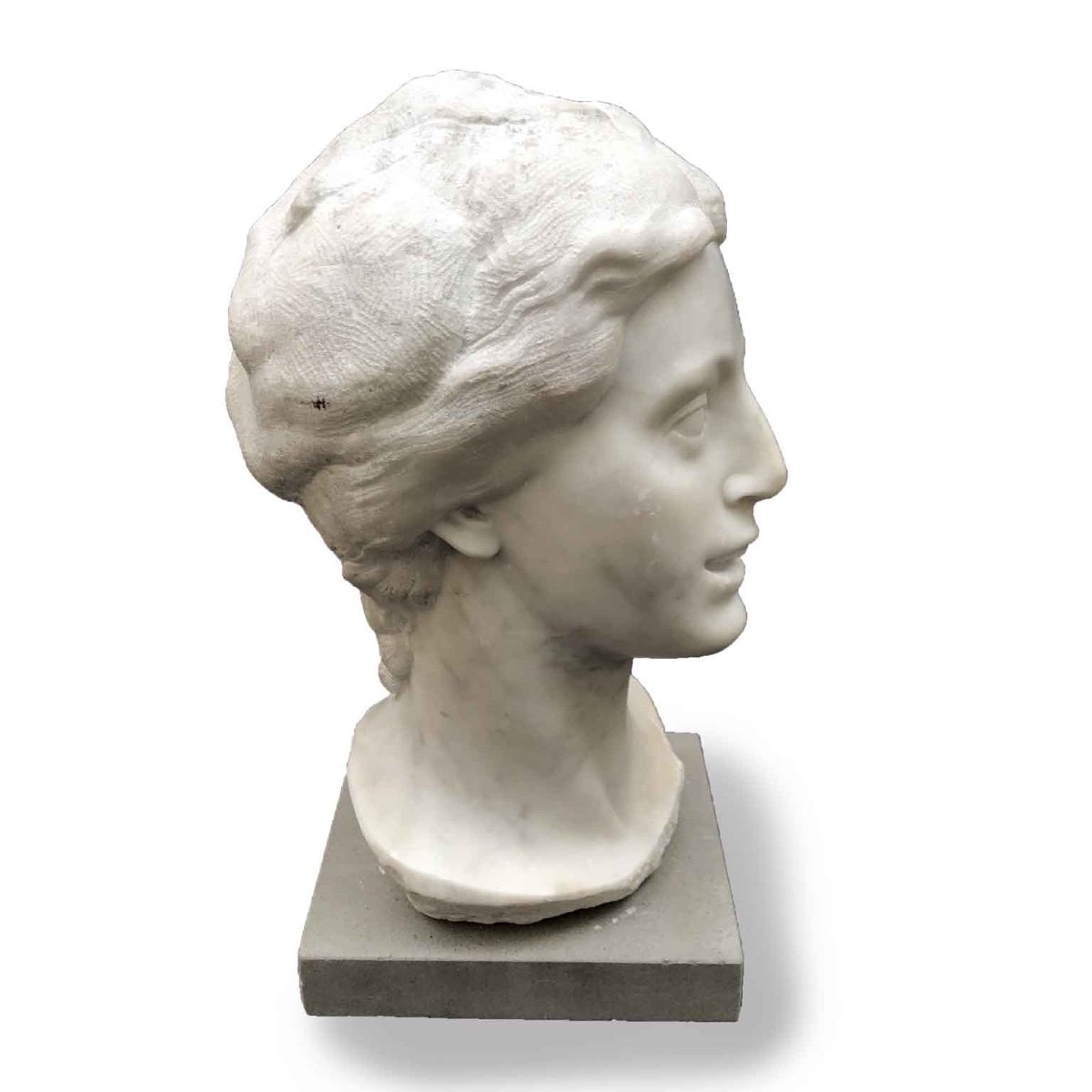  20th Century Italian Smiling Girl Bust White Marble Sculpture By Bossi Aurelio-photo-4