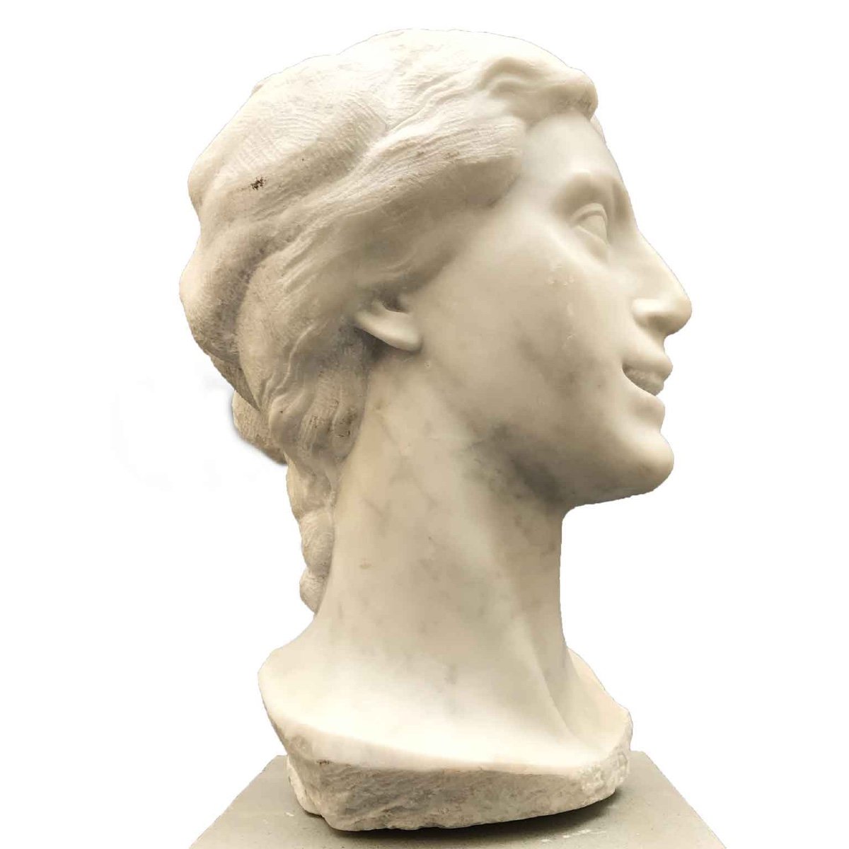  20th Century Italian Smiling Girl Bust White Marble Sculpture By Bossi Aurelio-photo-5