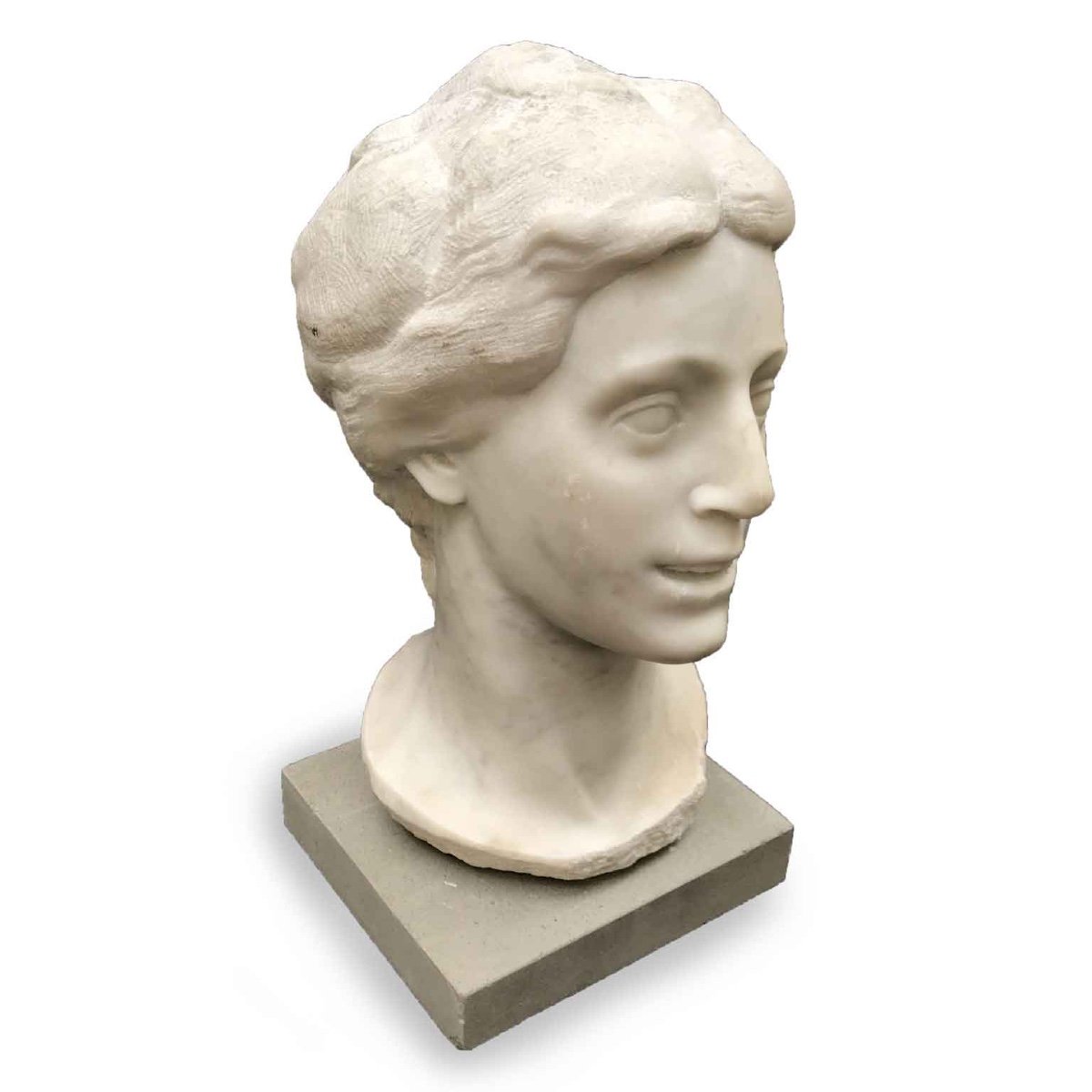  20th Century Italian Smiling Girl Bust White Marble Sculpture By Bossi Aurelio-photo-6