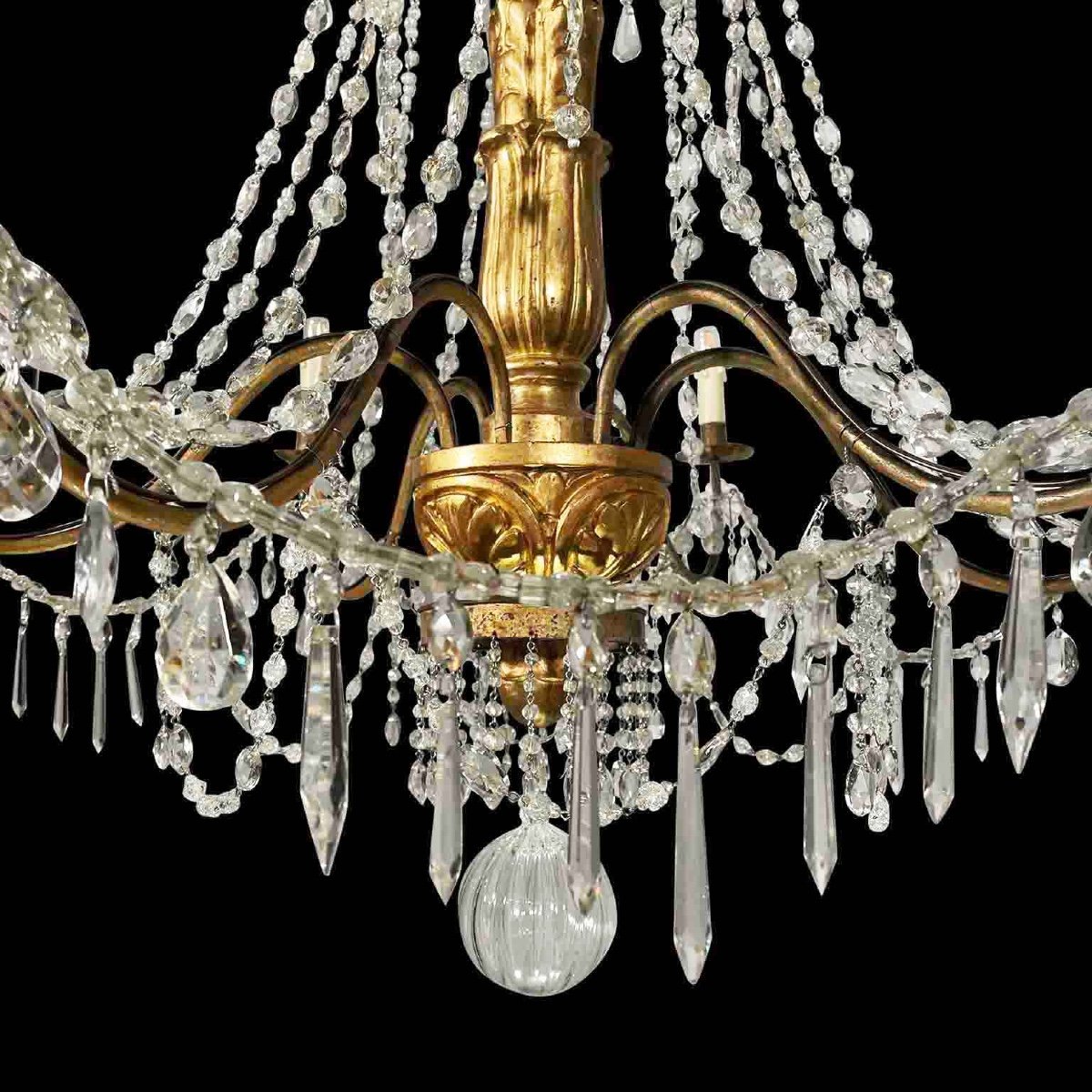 18th Century Italian Chandelier Genoese Empire Giltwood Crystal Six-light Pendant -photo-3