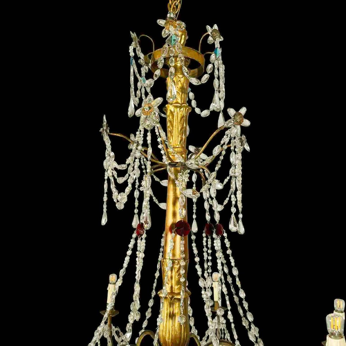 18th Century Italian Chandelier Genoese Empire Giltwood Crystal Six-light Pendant -photo-4