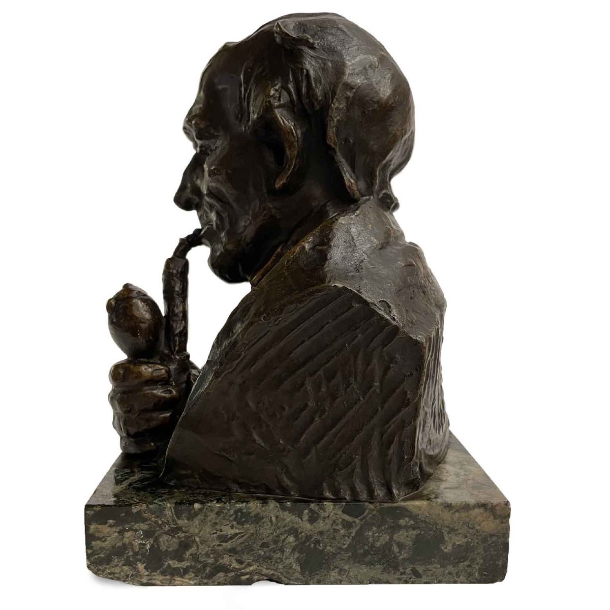 20th Century Art Nouveau Man Smoking Pipe Sculpture By Austrian Hans Müller-photo-3