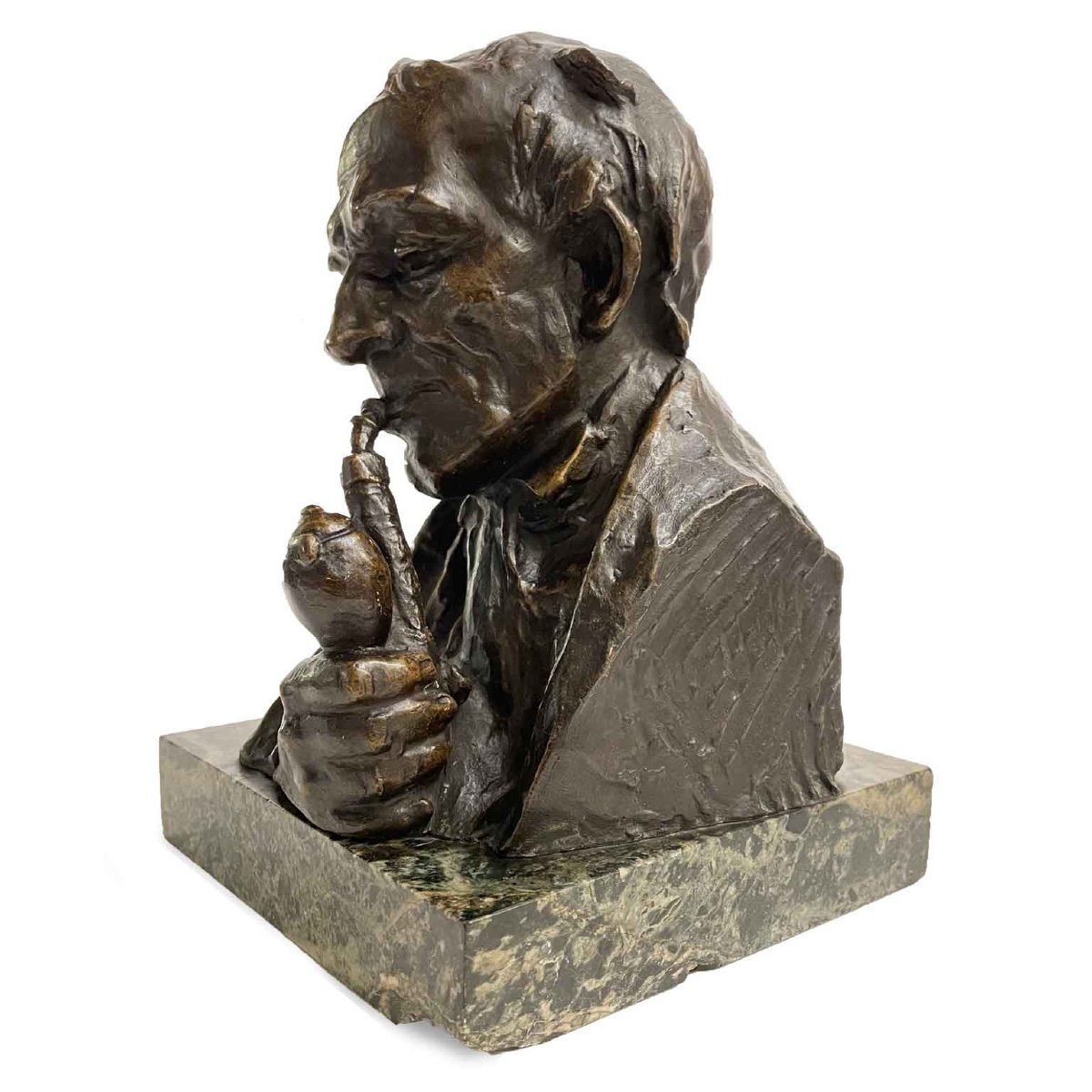 20th Century Art Nouveau Man Smoking Pipe Sculpture By Austrian Hans Müller