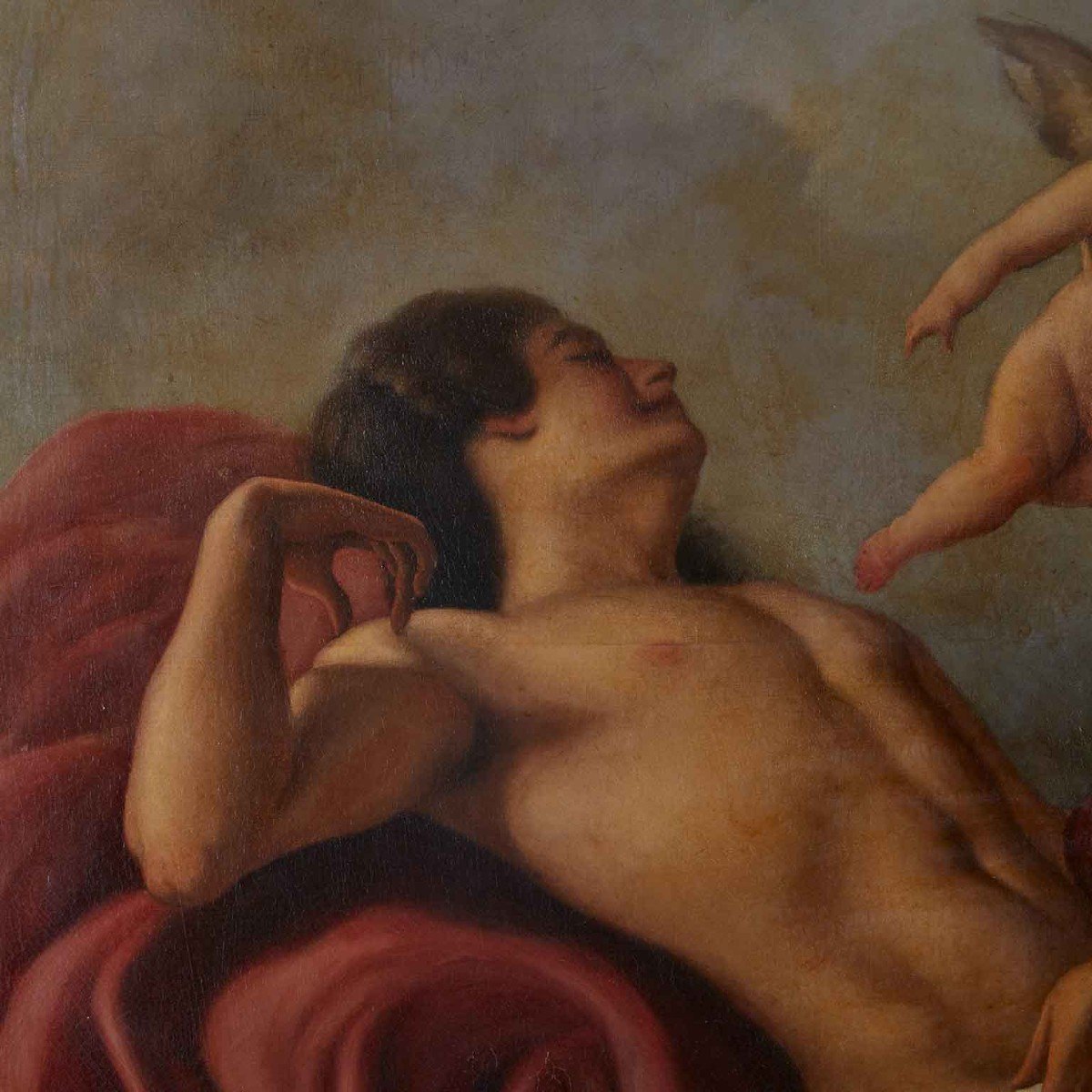 Cupidon Et Psyché Grande Peinture Mythologique Italienne Années 1950-photo-3
