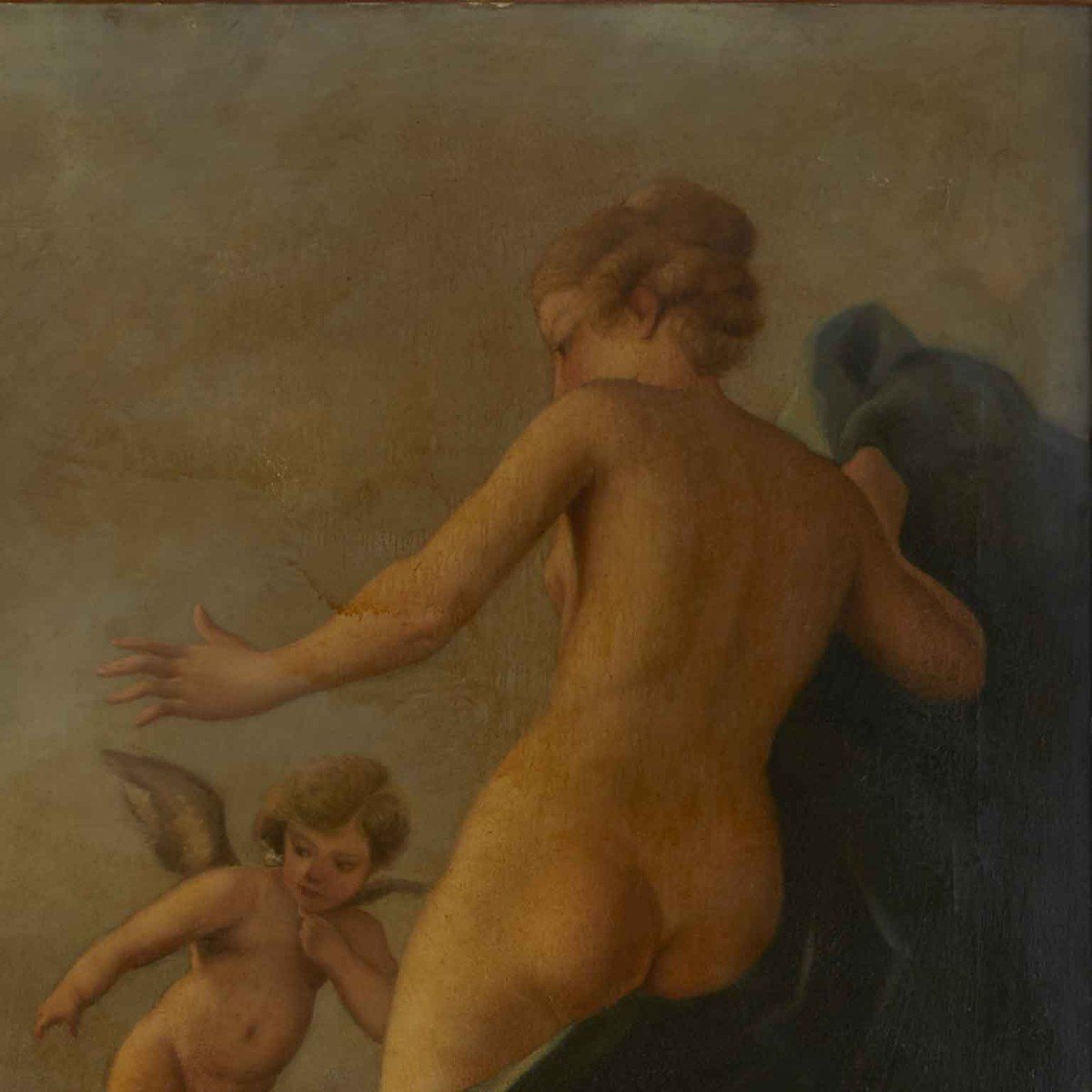 Cupidon Et Psyché Grande Peinture Mythologique Italienne Années 1950-photo-4