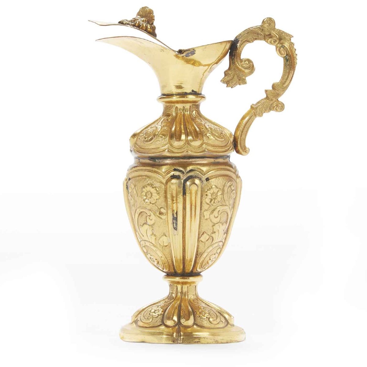 18th Century Italian Baroque Gilded Ewer Repoussé Copper Liturgical Pitcher-photo-1