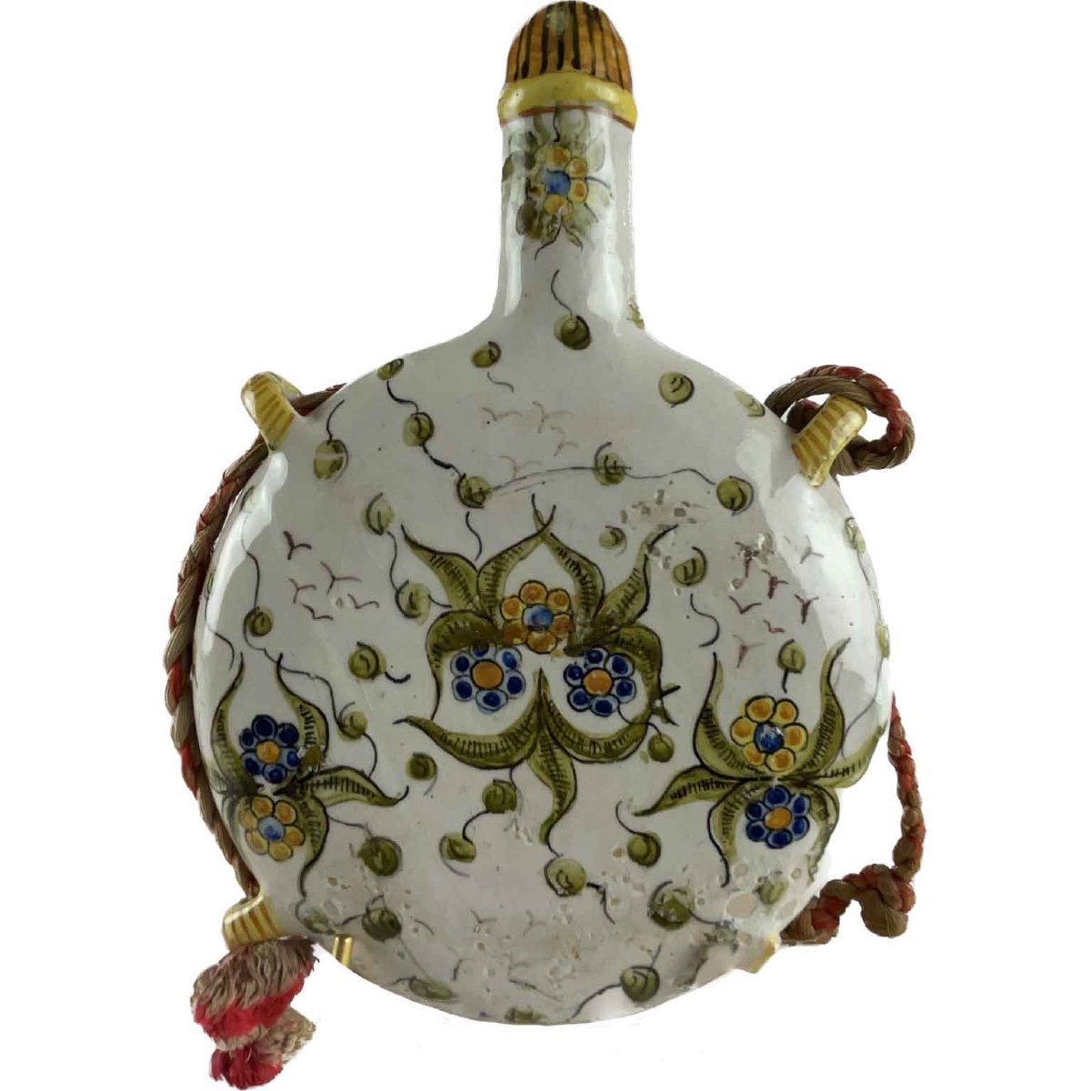 Italian Faience Pilgrim Bottle 19th Century Italian Terracotta Moon Flask-photo-2