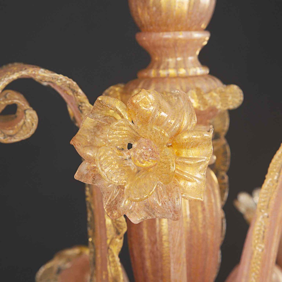 Venetian Pink And Gold Murano Blown Glass Chandelier 1950s-photo-4