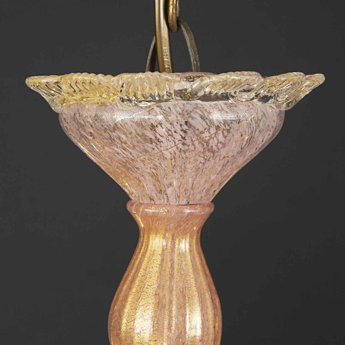 Venetian Pink And Gold Murano Blown Glass Chandelier 1950s-photo-5