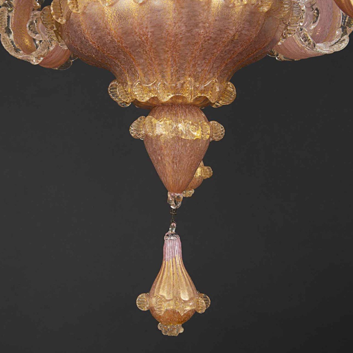 Venetian Pink And Gold Murano Blown Glass Chandelier 1950s-photo-8