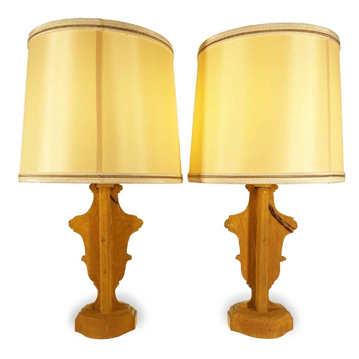 18th Century Pair Of Italian Carved Gilt Wood Lamps-photo-3