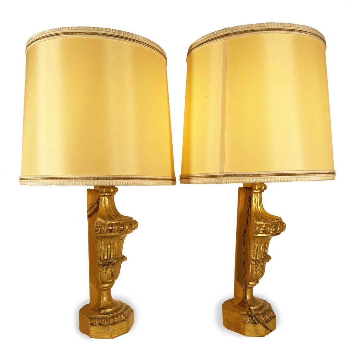 18th Century Pair Of Italian Carved Gilt Wood Lamps-photo-4